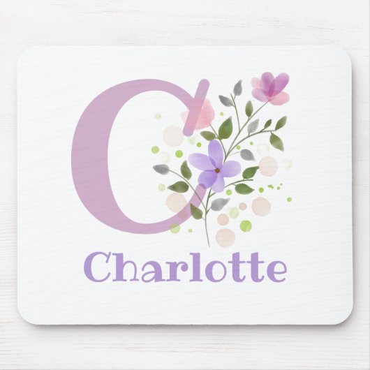 Mauspad Initial Plus Name & Blumen Design (Vorne)
