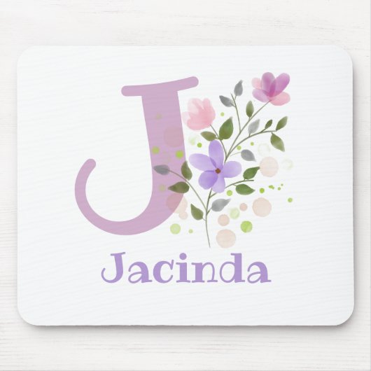 Mauspad Initial Plus Name & Blumen Design (Vorne)