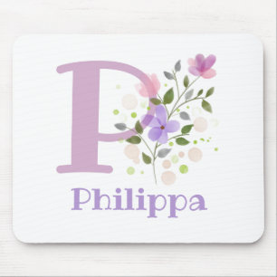 Mauspad Initial Plus Name & Blumen Design
