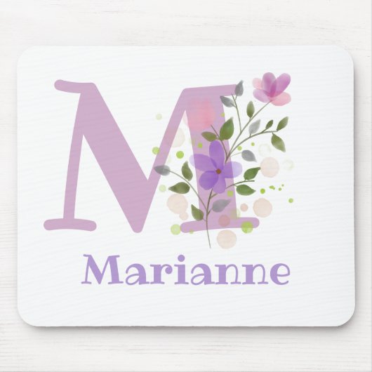 Mauspad Initial Plus Name & Blumen Design (Vorne)