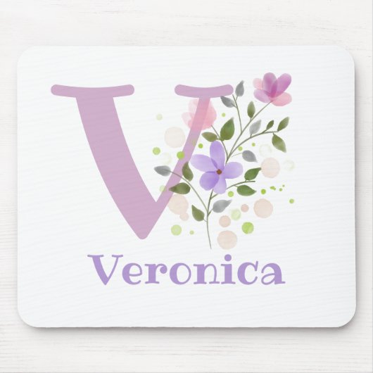 Mauspad Initial Plus Name & Blumen Design (Vorne)