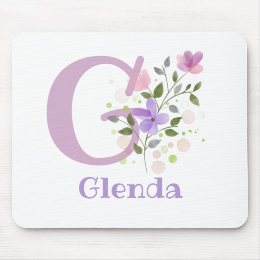 Mauspad Initial Plus Name & Blumen Design (Vorne)