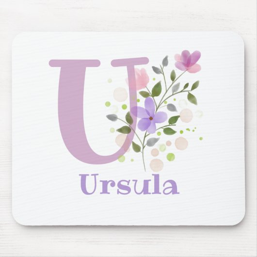 Mauspad Initial Plus Name & Blumen Design (Vorne)