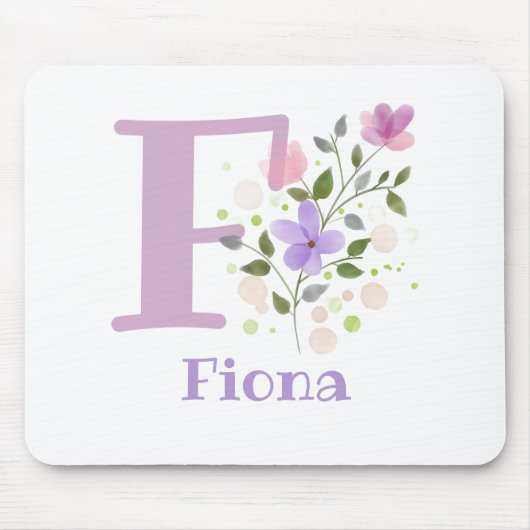 Mauspad Initial Plus Name & Blumen Design (Vorne)