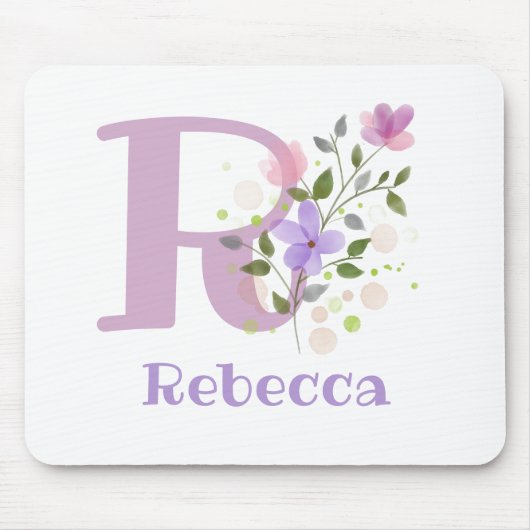 Mauspad Initial Plus Name & Blumen Design (Vorne)