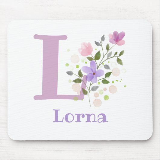 Mauspad Initial Plus Name & Blumen Design (Vorne)