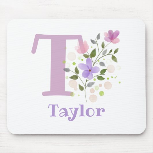 Mauspad Initial Plus Name & Blumen Design (Vorne)