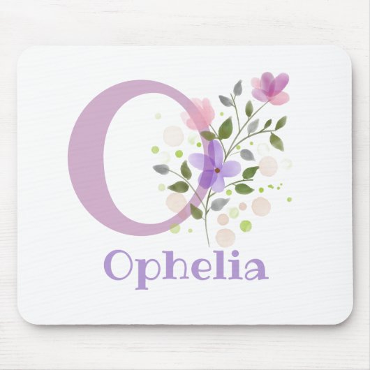 Mauspad Initial Plus Name & Blumen Design (Vorne)