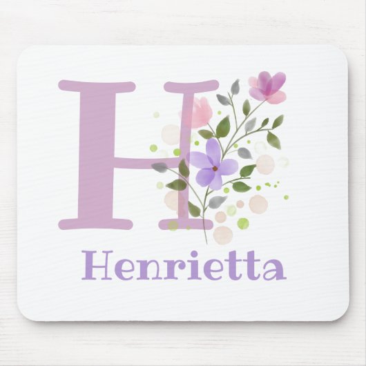 Mauspad Initial Plus Name & Blumen Design (Vorne)