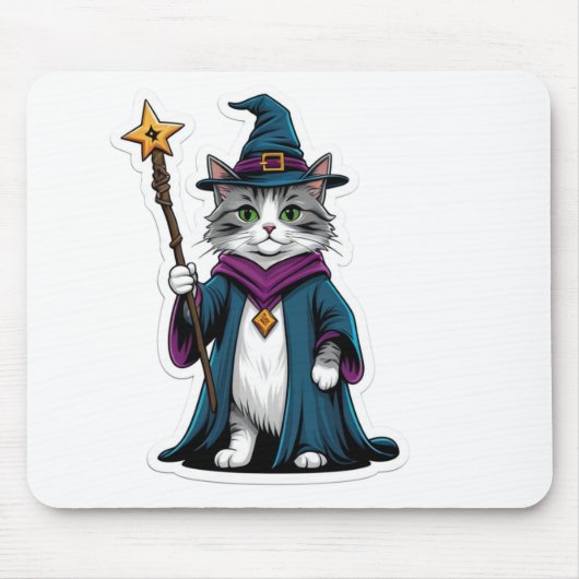 Mauspad Mini-Zauberkatze mit magischem Stab (Vorne)