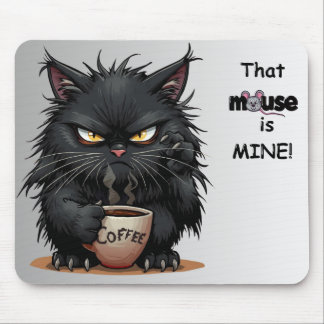 Mauspad mit Katze, die eine Kaffeetasse hält