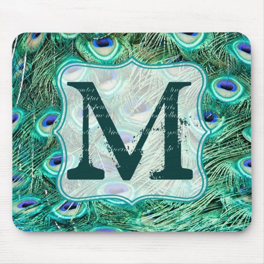 Mauspad mit Pfauen-Vogelfeder-Monogramm (Vorne)