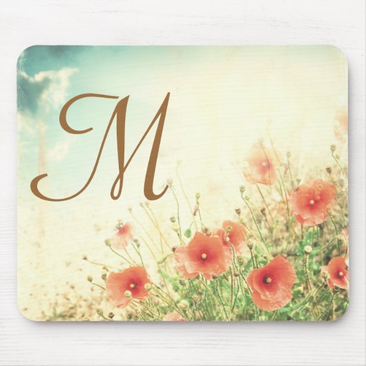 Mauspad mit rosa Wildblumen-Monogramm Anfangsbuchs (Vorne)