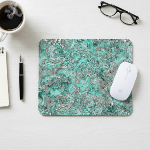 Mauspad mit Silber-Teal-Türkis-Achat-Kunst