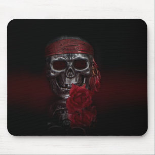 Mauspad mit Totenkopf und roter Rose