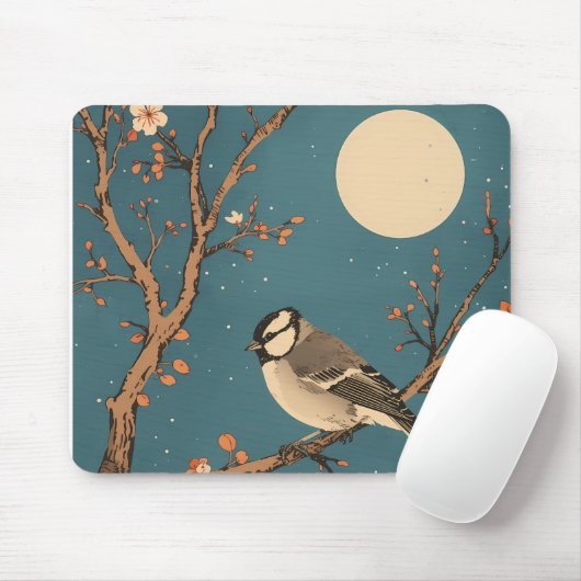 Mauspad - Mondlichtvogel auf Blütenzweig (Mit Mouse)