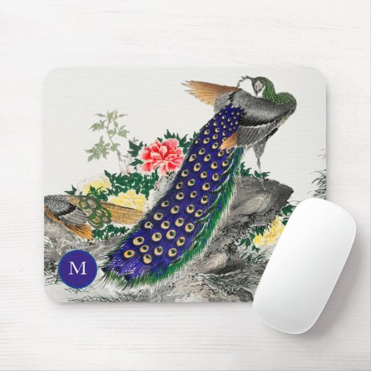 MAUSPAD PEACOCK PRINT JAPANESE CUSTOM INITIAL (Mit Mouse)