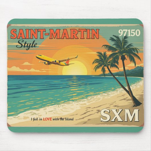 Mausteppich Vintage Saint-Martin Strand Flugzeug Mousepad (Vorne)