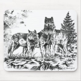 Mausunterlage - drei Wolfs Illustration Mousepad