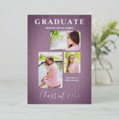 Mauve 3 Fotos Collage Abschluss Textile Effect Folieneinladung (Stehend vorne)