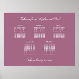Mauve 5 Table Wedding Chart Poster
