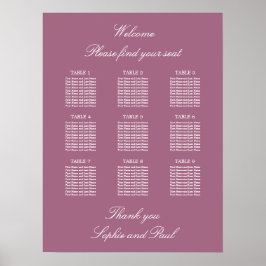 Mauve 9 Table Wedding Chart Poster