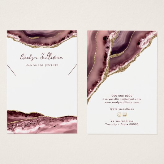 Mauve agate Halskette-Display-Karte (Vorne & Hinten)