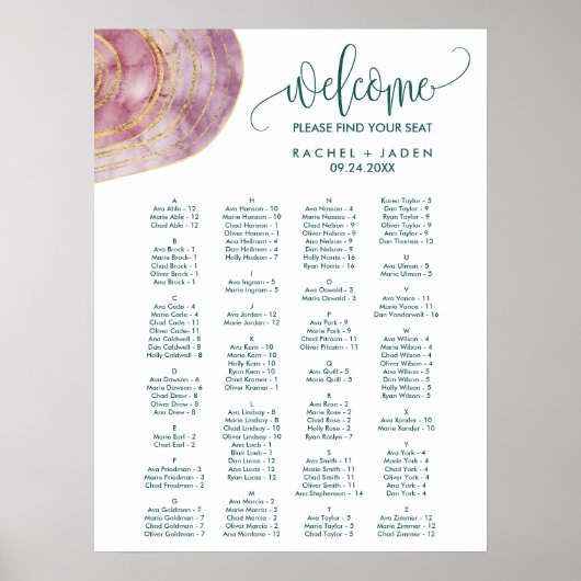 Mauve Alphabetisch-Seetabelle Poster (Vorne)