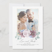 Mauve and Dusty Blue Floral Wedding Danke Card Einladung (Vorderseite)