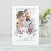 Mauve and Dusty Blue Floral Wedding Danke Card Einladung (Stehend Vorderseite)