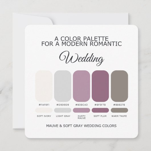 Mauve and Soft Gray Wedding Color Palette Card Einladung (Vorderseite)
