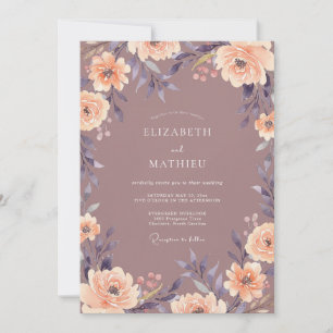 Mauve Aprikose Botanische Aquarell-Hochzeit Einladung