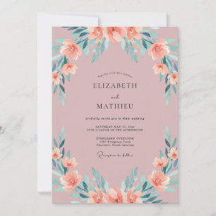 Mauve Aqua Pfingstrosen-Hochzeit Einladung
