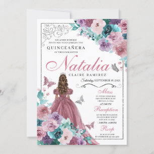 Mauve & Aquamarin Ocean Sunset Princess Quinceaner Einladung