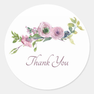 Mauve-Aquarell-Blumen-Dankeschön klassisch rund s Runder Aufkleber
