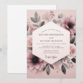 Mauve Ash Botanical Wedding Einladung (Vorne/Hinten)