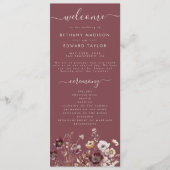 Mauve Autumn Floral Wedding Programm (Vorderseite)