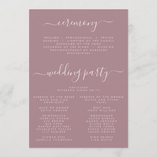 Mauve Autumn Floral Wedding Programm (Rückseite)