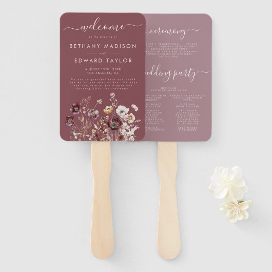 Mauve Autumn Floral Wedding Programm Fächer (Vorne und Hinten)