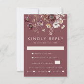 Mauve Autumn Floral Wedding RSVP Karte (Vorderseite)