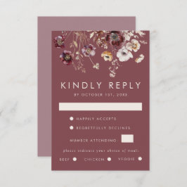 Mauve Autumn Floral Wedding RSVP Karte