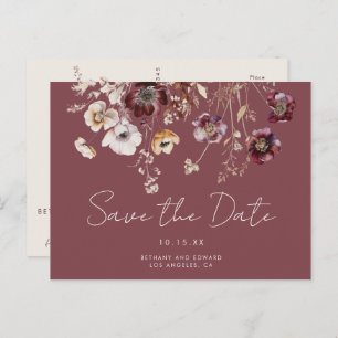 Mauve Autumn Floral Wedding Save the Date Postkarte