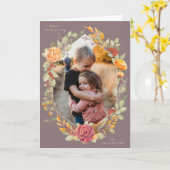 Mauve Autumnal Florals Erntedank Foto Karte (Gelbe Blume)