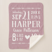 Mauve Baby Girl Birth Stats Keepake Sherpadecke (Vorderseite)