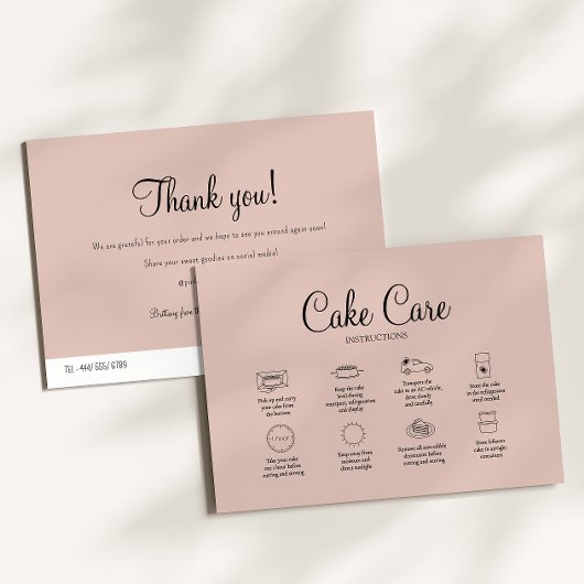 Mauve Bakery Cake Care Instruction Card Mitteilungskarte