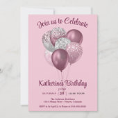 Mauve Ballons Geburtstag  Einladung (Vorderseite)