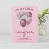 Mauve Ballons Geburtstag  Einladung (Stehend Vorderseite)