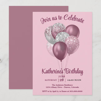 Mauve Ballons Geburtstag Einladung