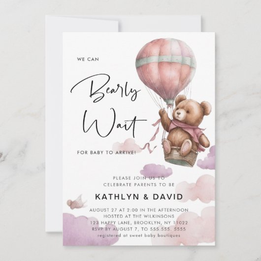 Mauve Balloon wir können frühzeitig abwarten Mädch Einladung (Vorderseite)