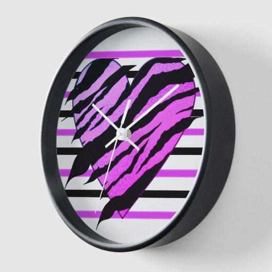 Mauve & Black Lovehart Design Square Wall Clock Uhr (Winkel)